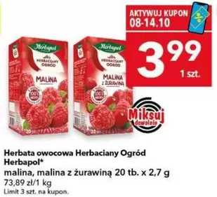 Herbata owocowa malina, malina z żurawiną