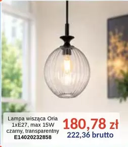 Lampa wisząca Oria 1xE27, max 15W czarny, transparentny E14020232858