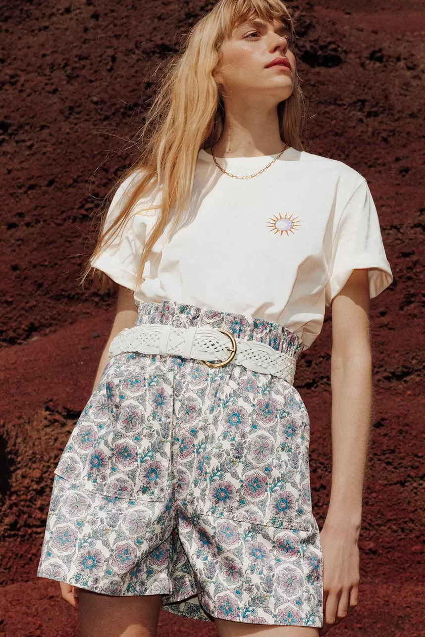 Short en toile imprimée Femme