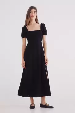 Plain black midi dress