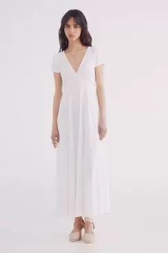 White Swiss embroidered midi dress