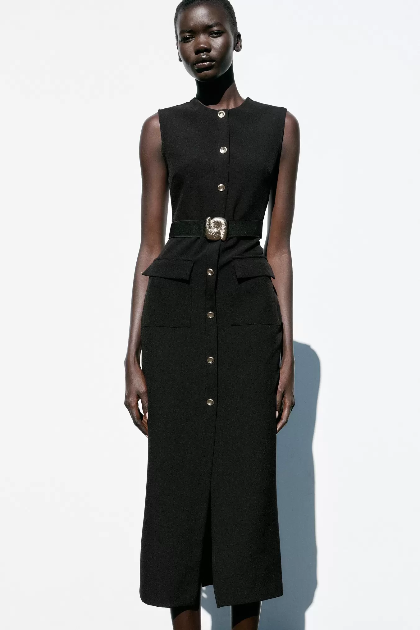 MIDI CREPE BELT DRESS