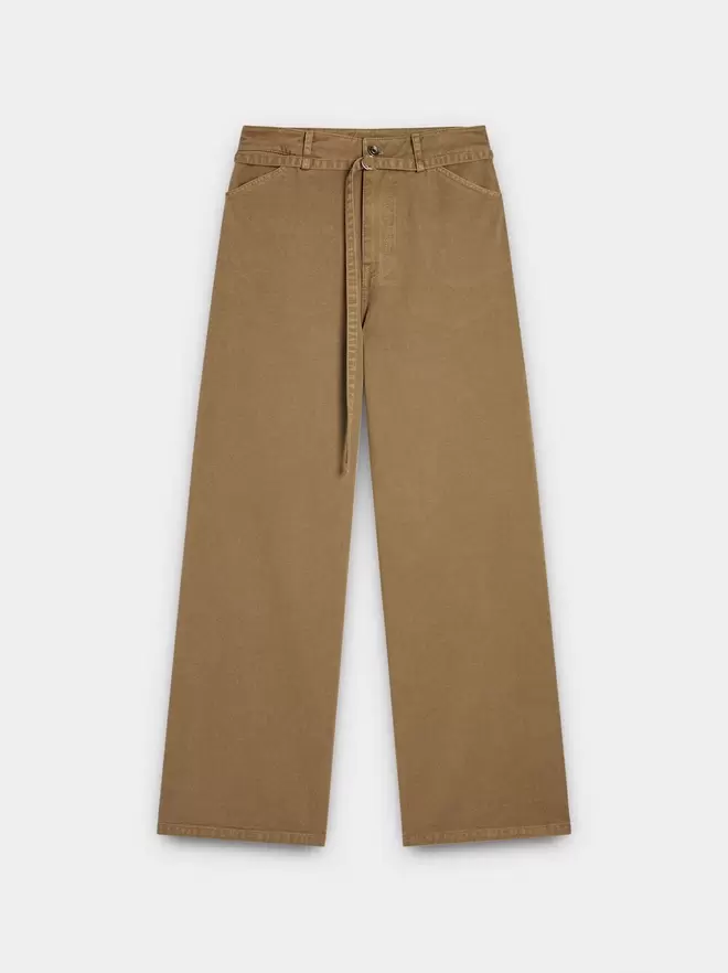 Straight denim trousers with belt