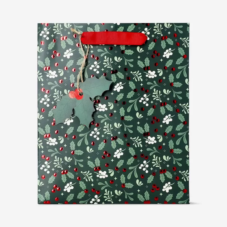 Torebka na prezenty z wytłoczonym nadrukiem ostrokrzewu - 23 cm