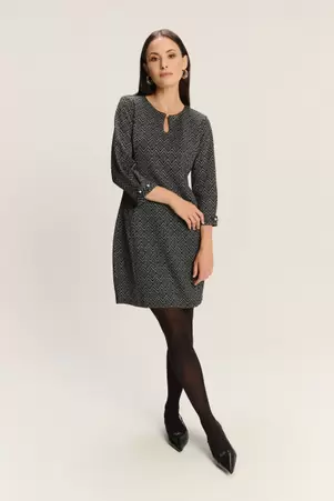 Printowana sukienka z domieszką wiskozy czarno-antracytowa