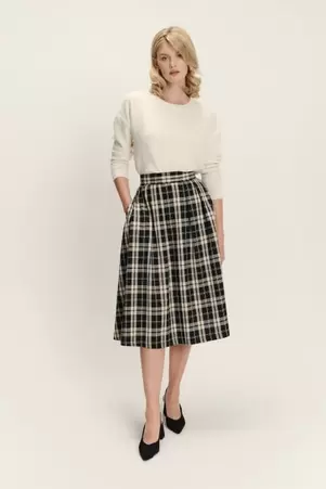 Czarno-biała wiskozowa spódnica midi z wzorem w kratkę