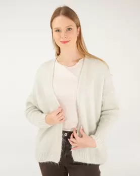 Gładki beżowy kardigan