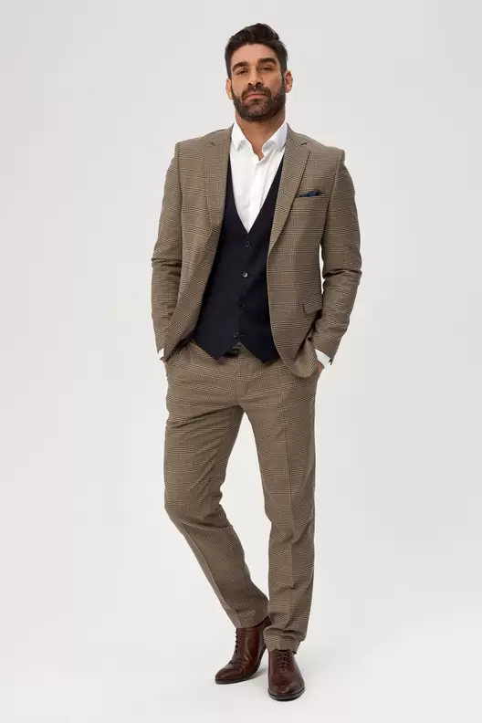 Beżowy Garnitur Męski Wzór...