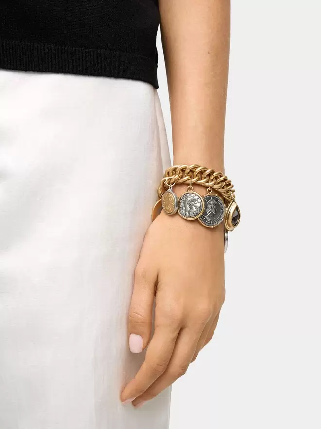 Bicolor bracelet with coins