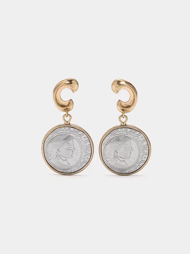 Bicolor earrings with coins