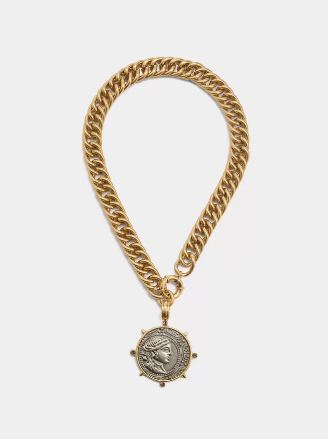 Bicolor necklace with coin