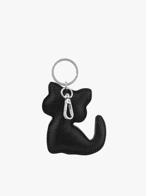 Czarny skórzany brelok kot