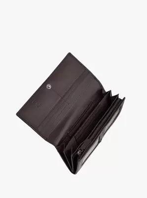 Brązowy podłużny portfel ze skóry licowej