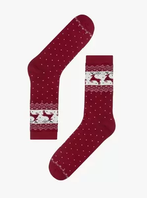 Bordowe skarpetki świąteczne unisex z reniferami