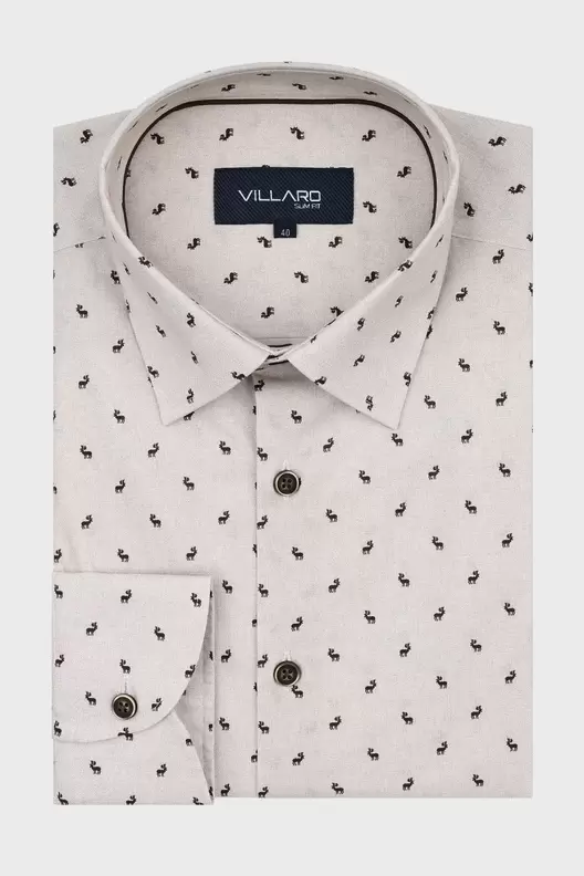 Beżowa Koszula Męska Wzór Jodełka...