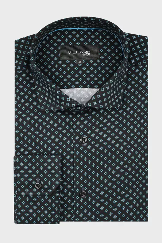 Czarna Koszula Męska Wzór Geometryczny