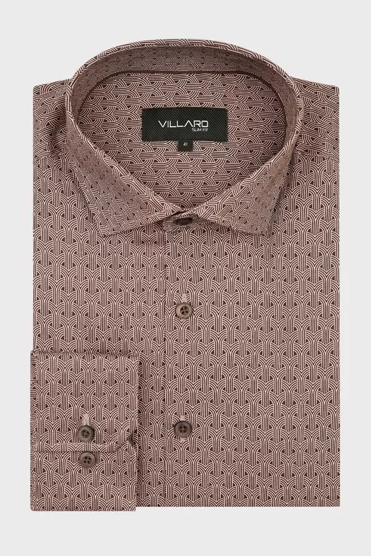Brązowa Koszula Męska Wzór Geometryczny
