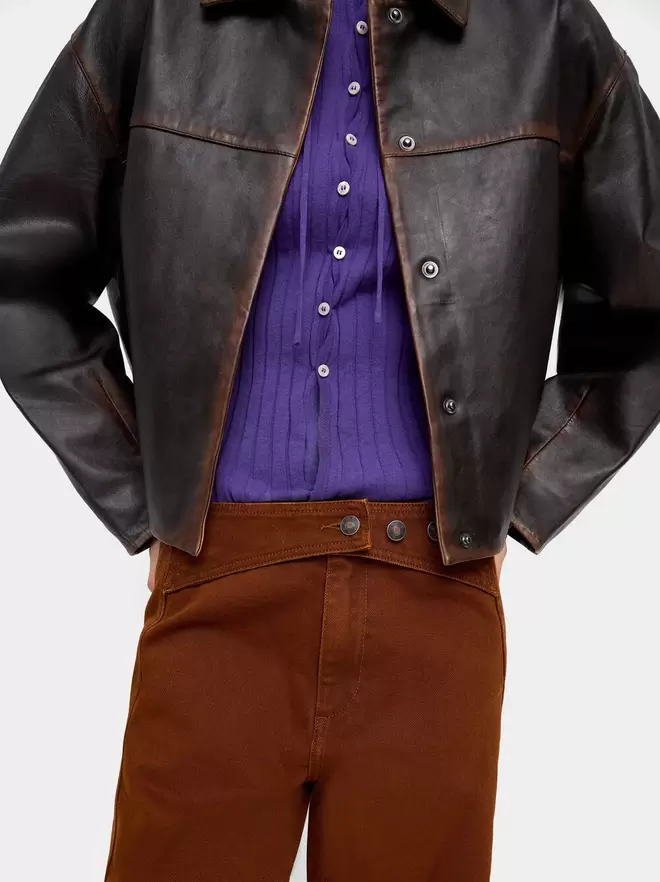 Leather jacket with topstitching