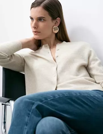 Luźny kardigan z okrągłym dekoltem 100% kaszmiru