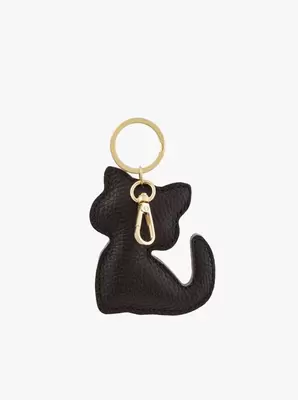 Ciemnobrązowy skórzany brelok kot