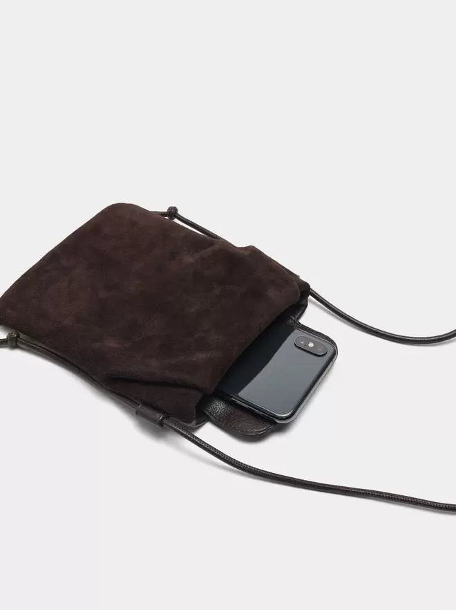 Mobile phone bag with leather details