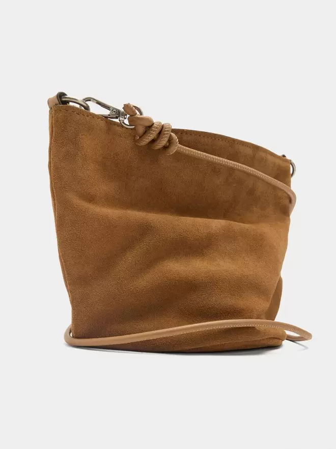 Leather bucket bag with crossbody strap