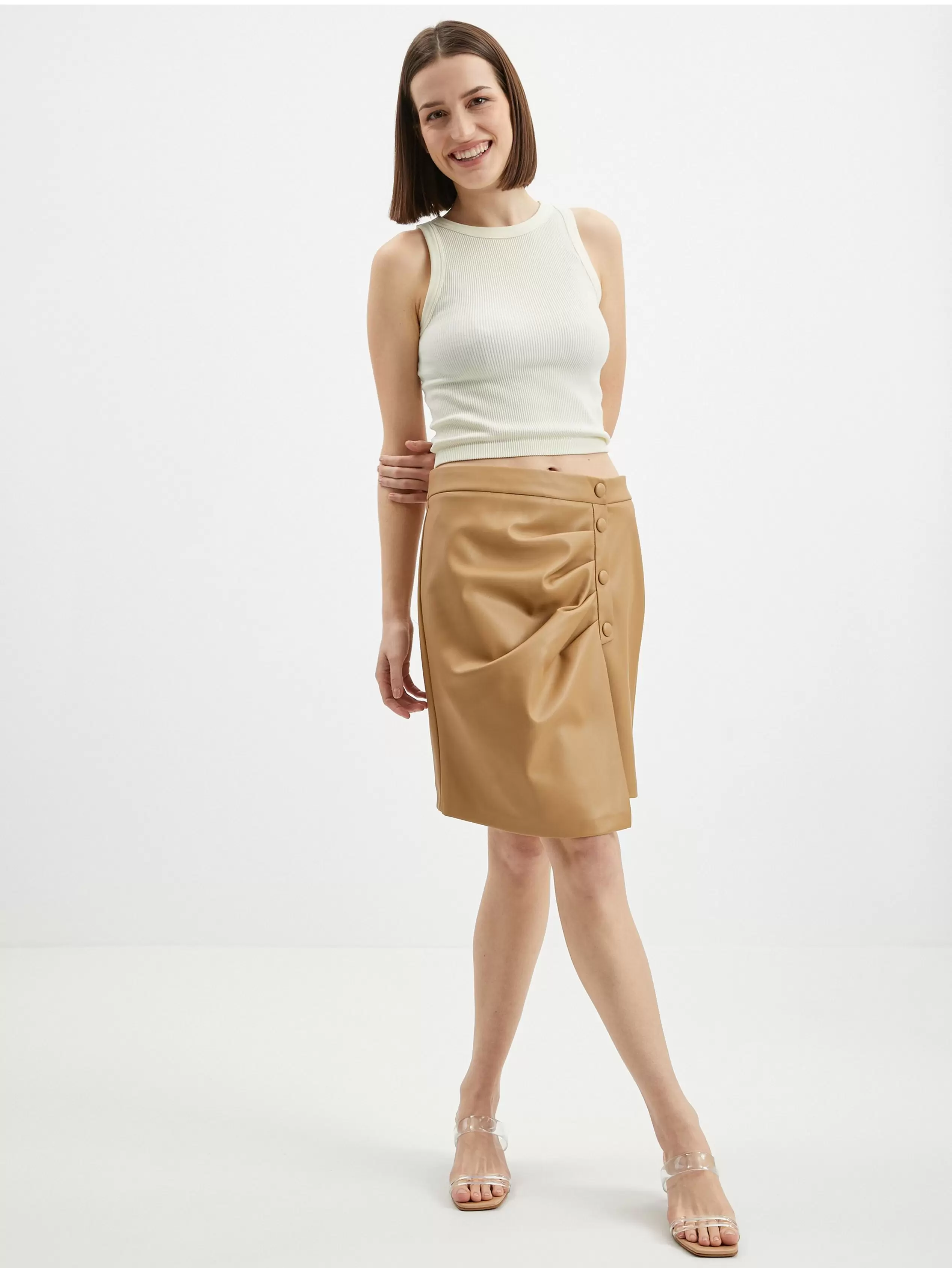 Jasnobrązowa skórzana spódnica ORSAY