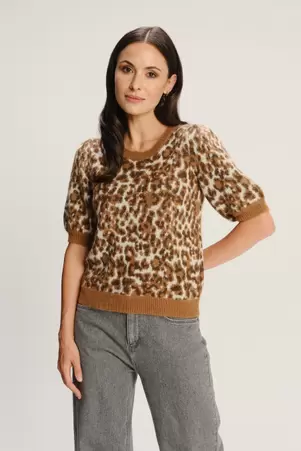 Sweter z krótkim rękawem w zwierzęcy print