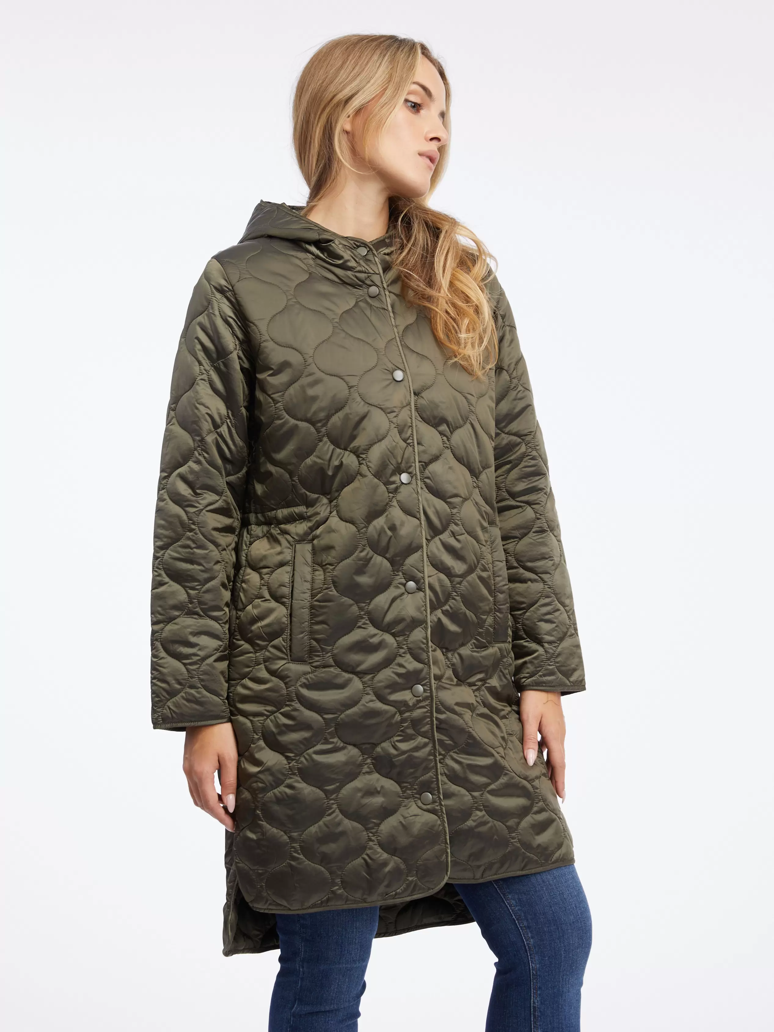 Lekki pikowany płaszcz damski w kolorze khaki ORSAY