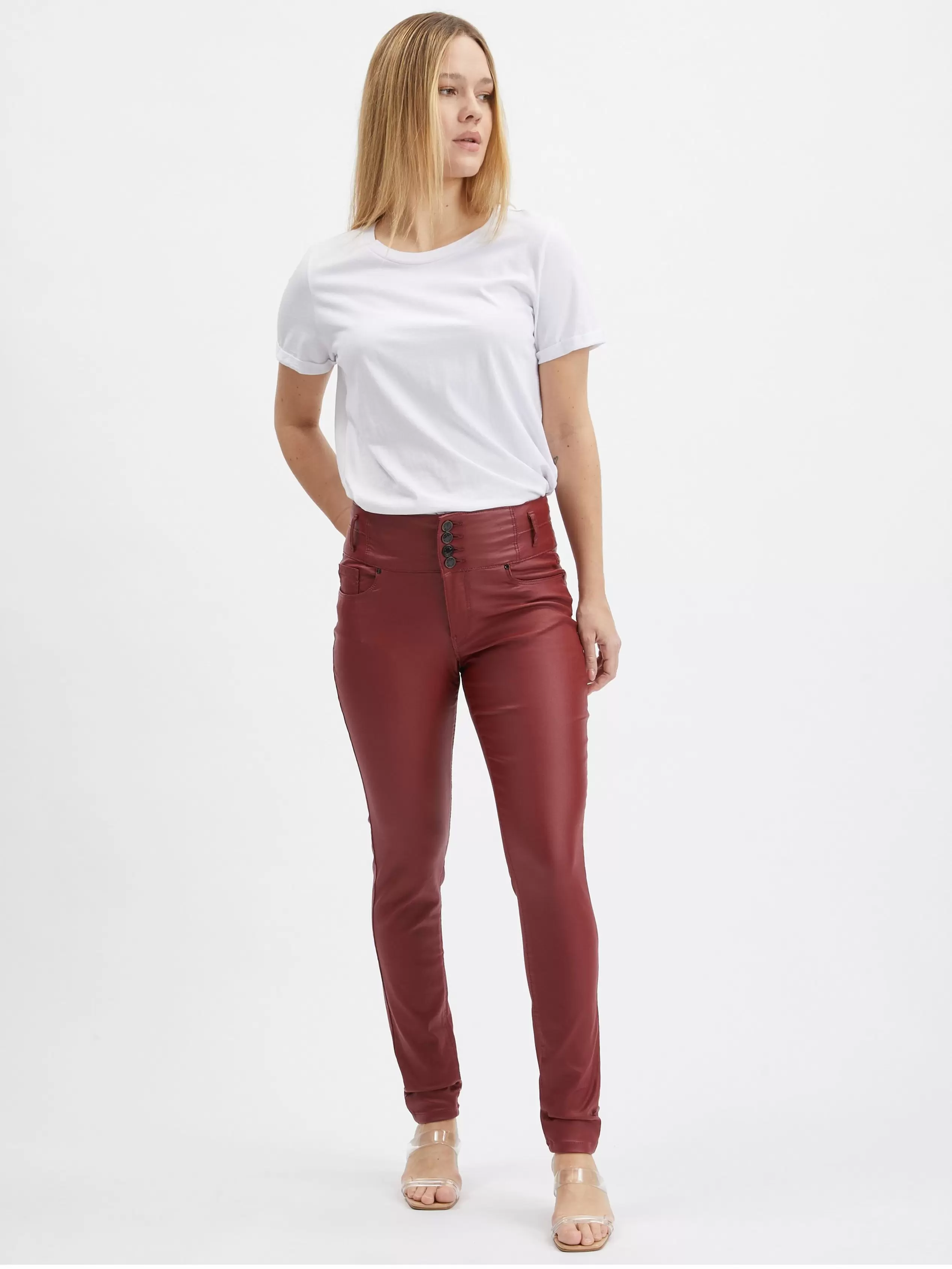 Bordowe damskie spodnie skinny fit ORSAY