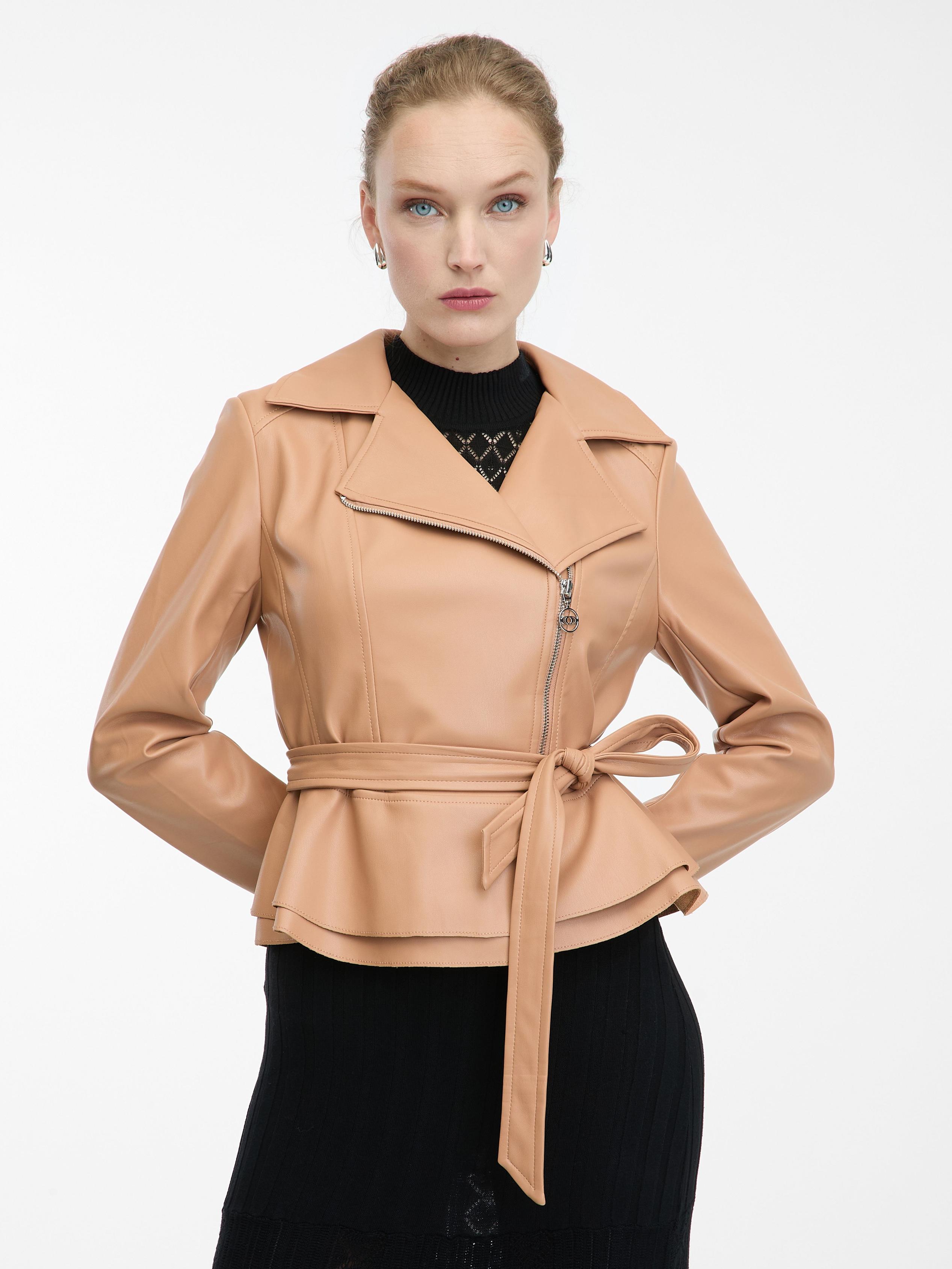 Jasnobrązowa damska kurtka z imitacji skóry ORSAY