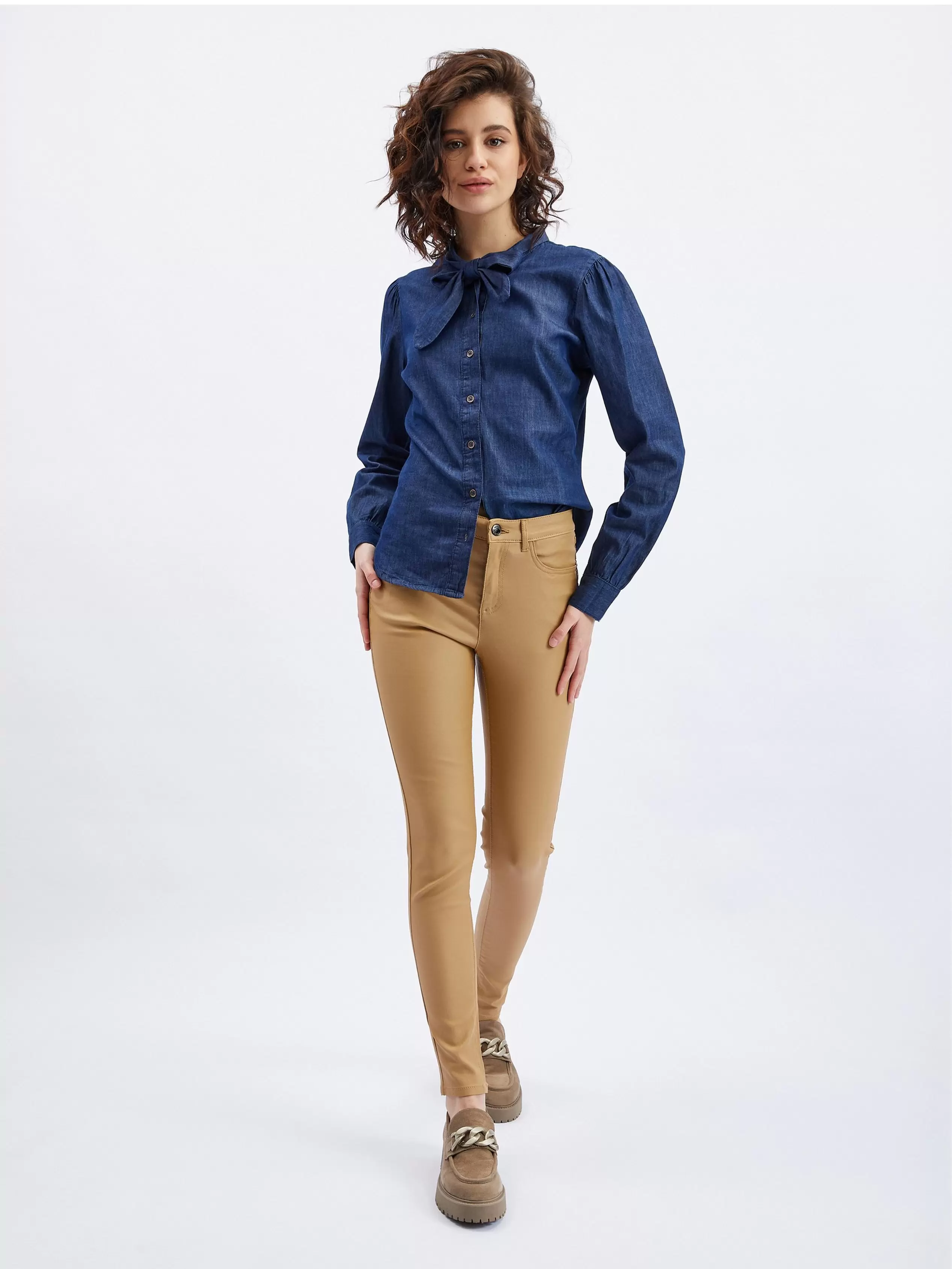 Brązowe spodnie damskie skinny fit ORSAY