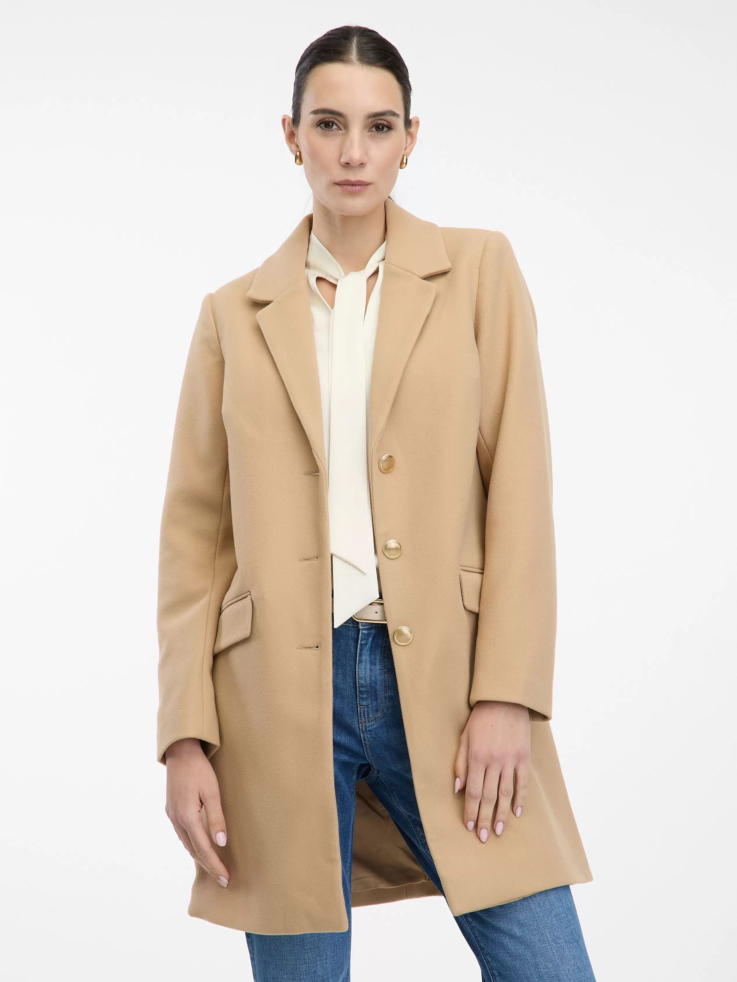 Jasnobrązowy płaszcz damski ORSAY