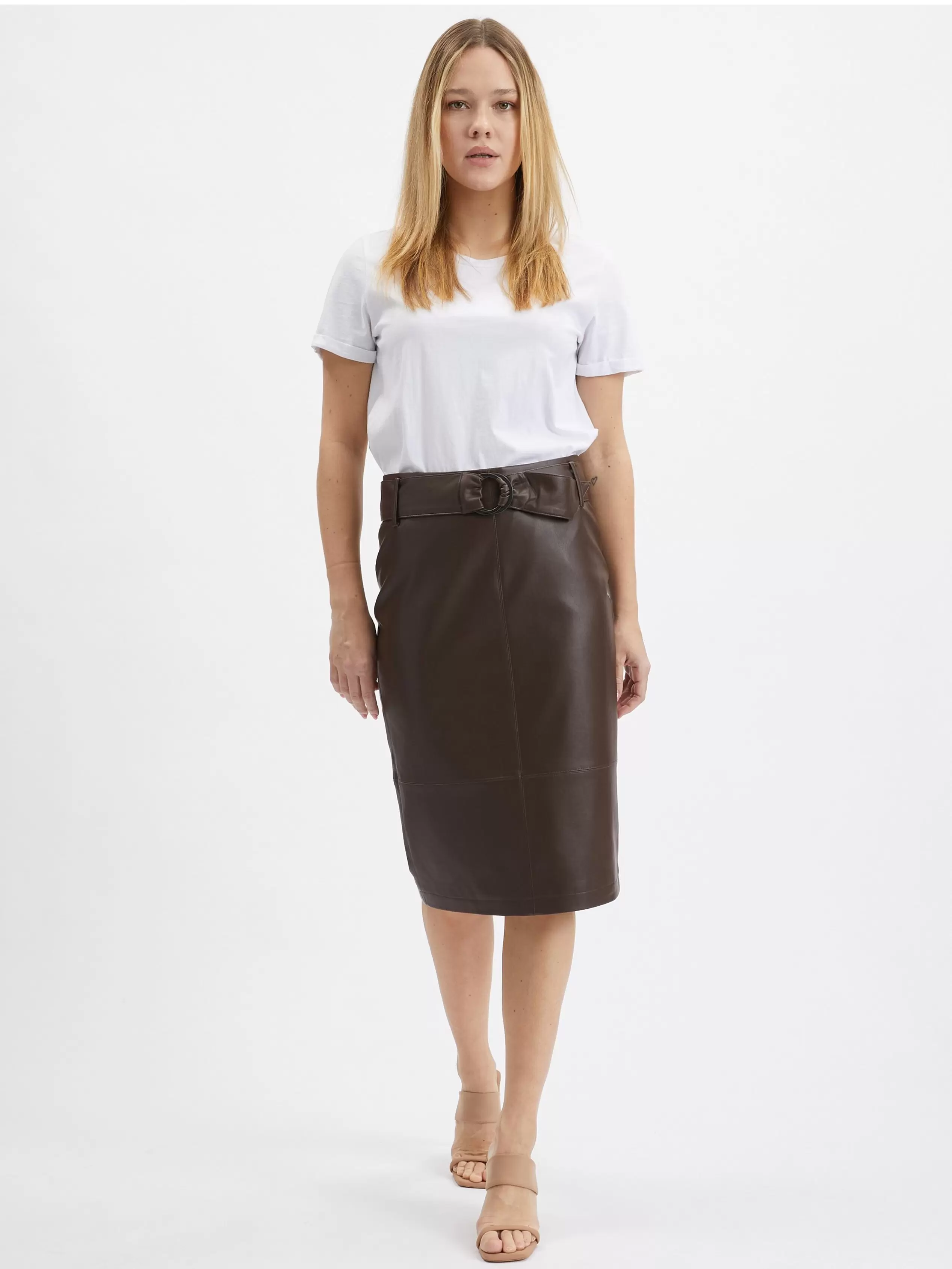 Ciemnobrązowa spódnica ze sztucznej skóry ORSAY