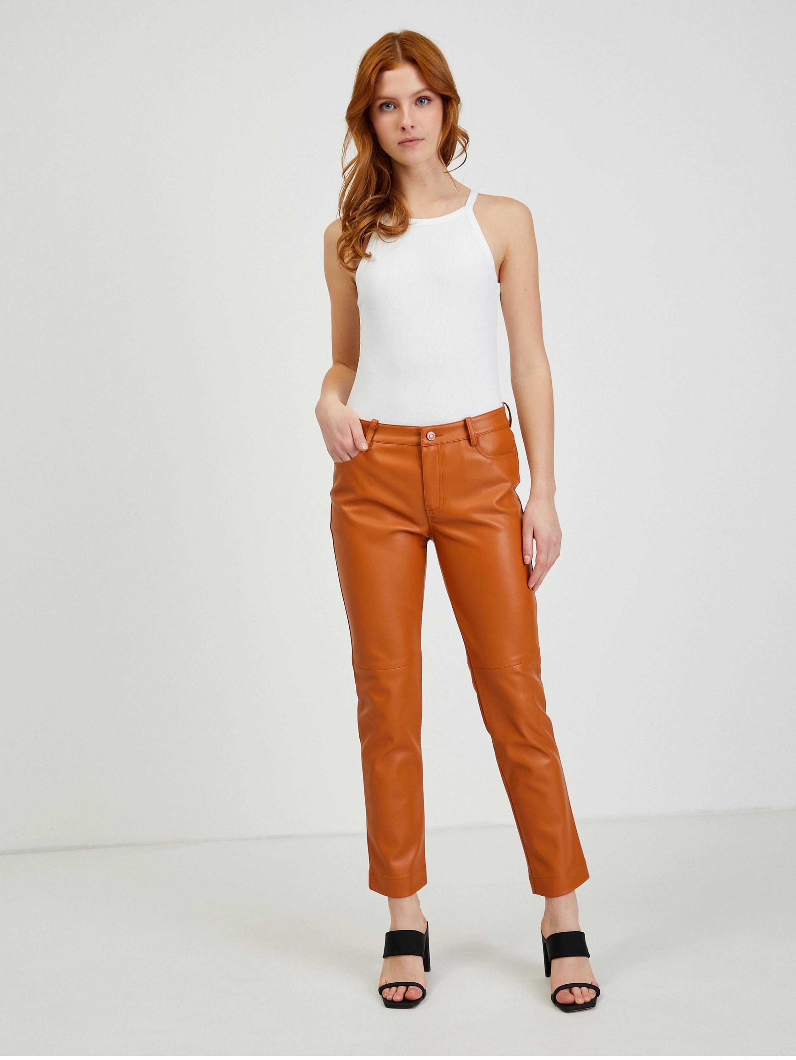 Brązowe spodnie skórzane damskie ORSAY