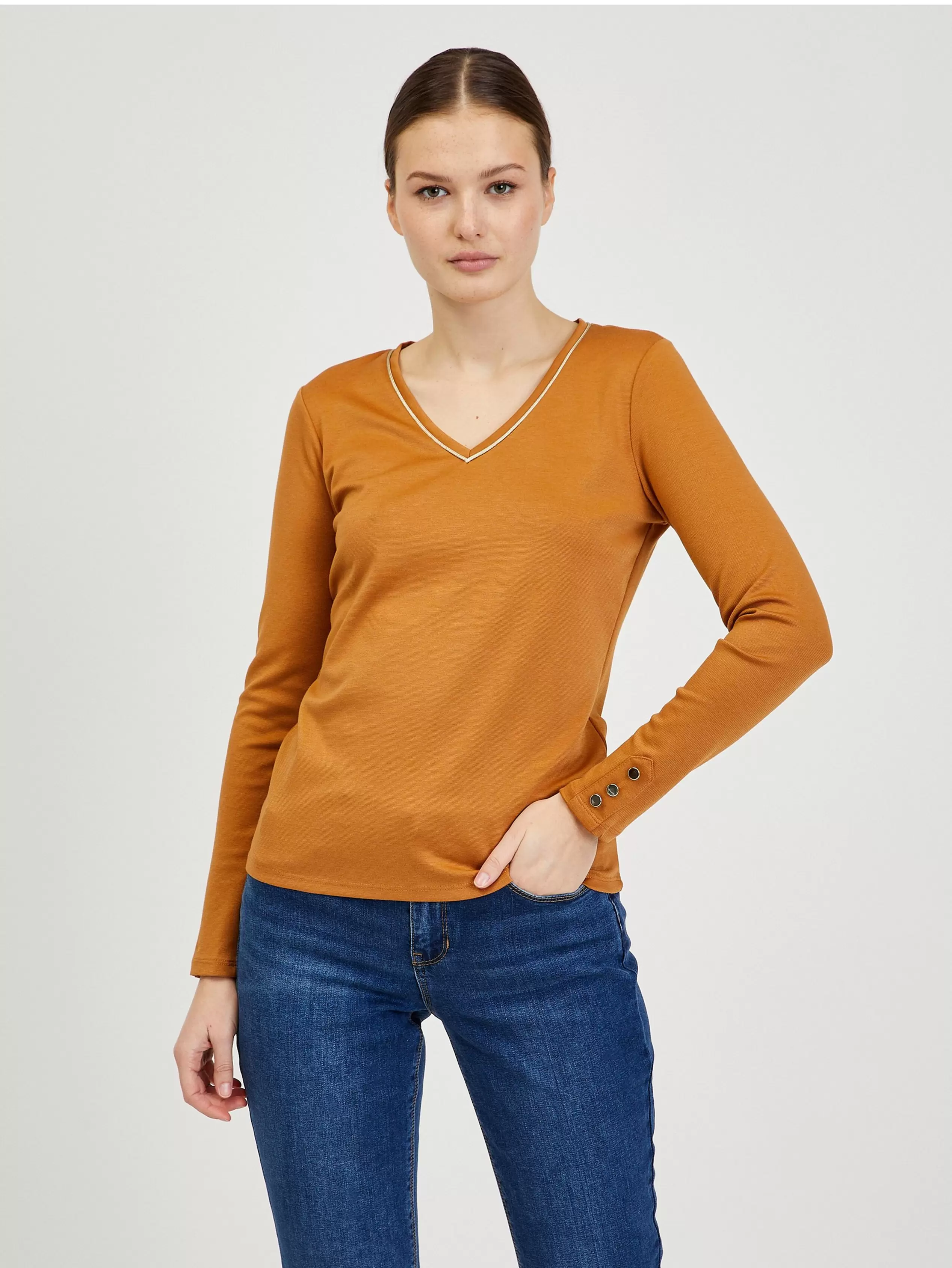 Brązowa koszulka damska z długim rękawem ORSAY