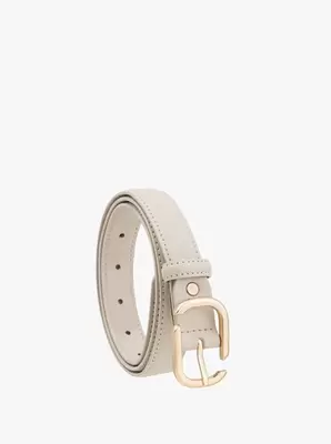 Beżowy pasek damski ze skóry licowej ze złotą klamrą