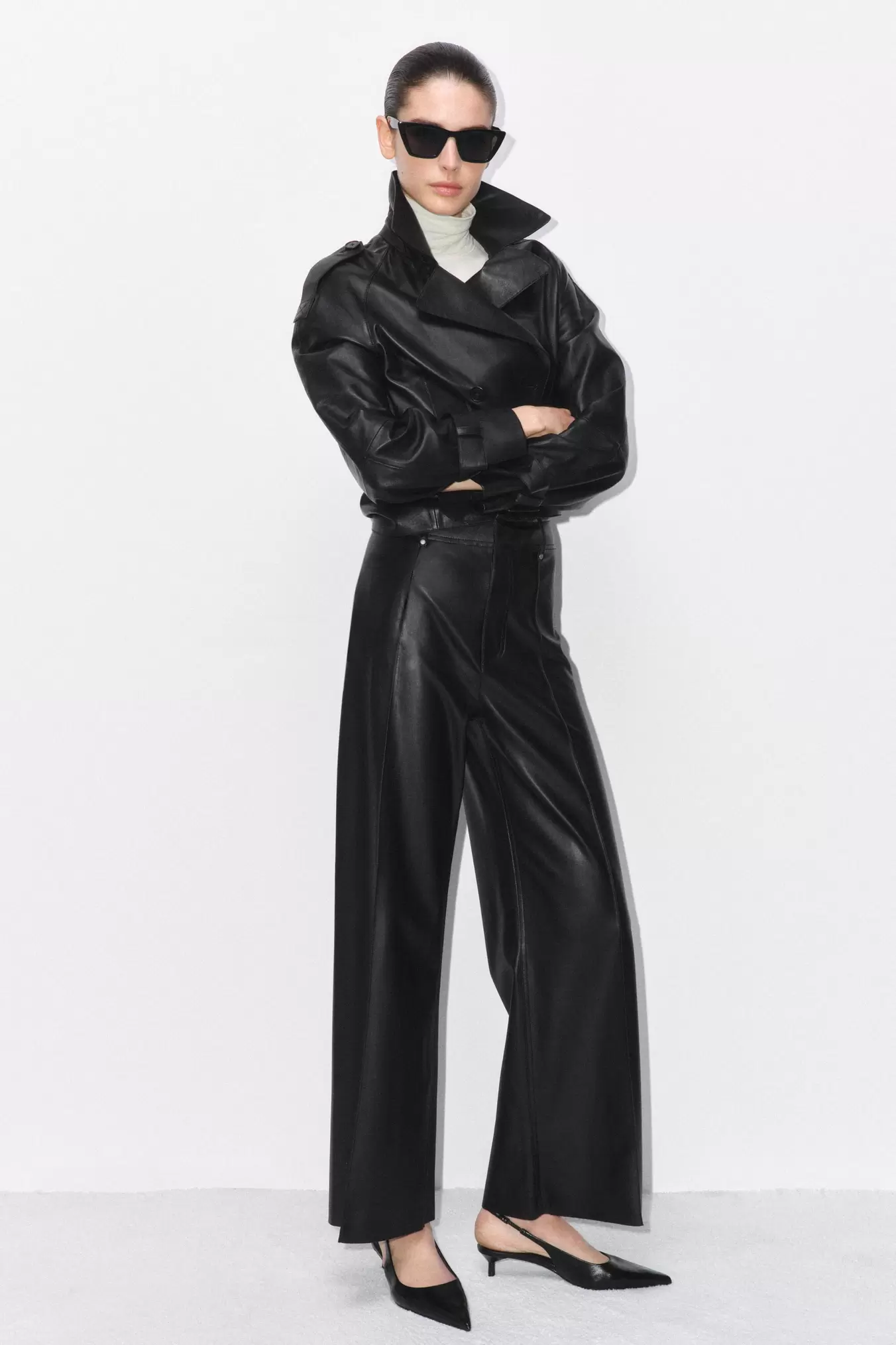 ZW COLLECTION TAILORED WIDE-LEG LEATHER-EFFECT TROUSERS