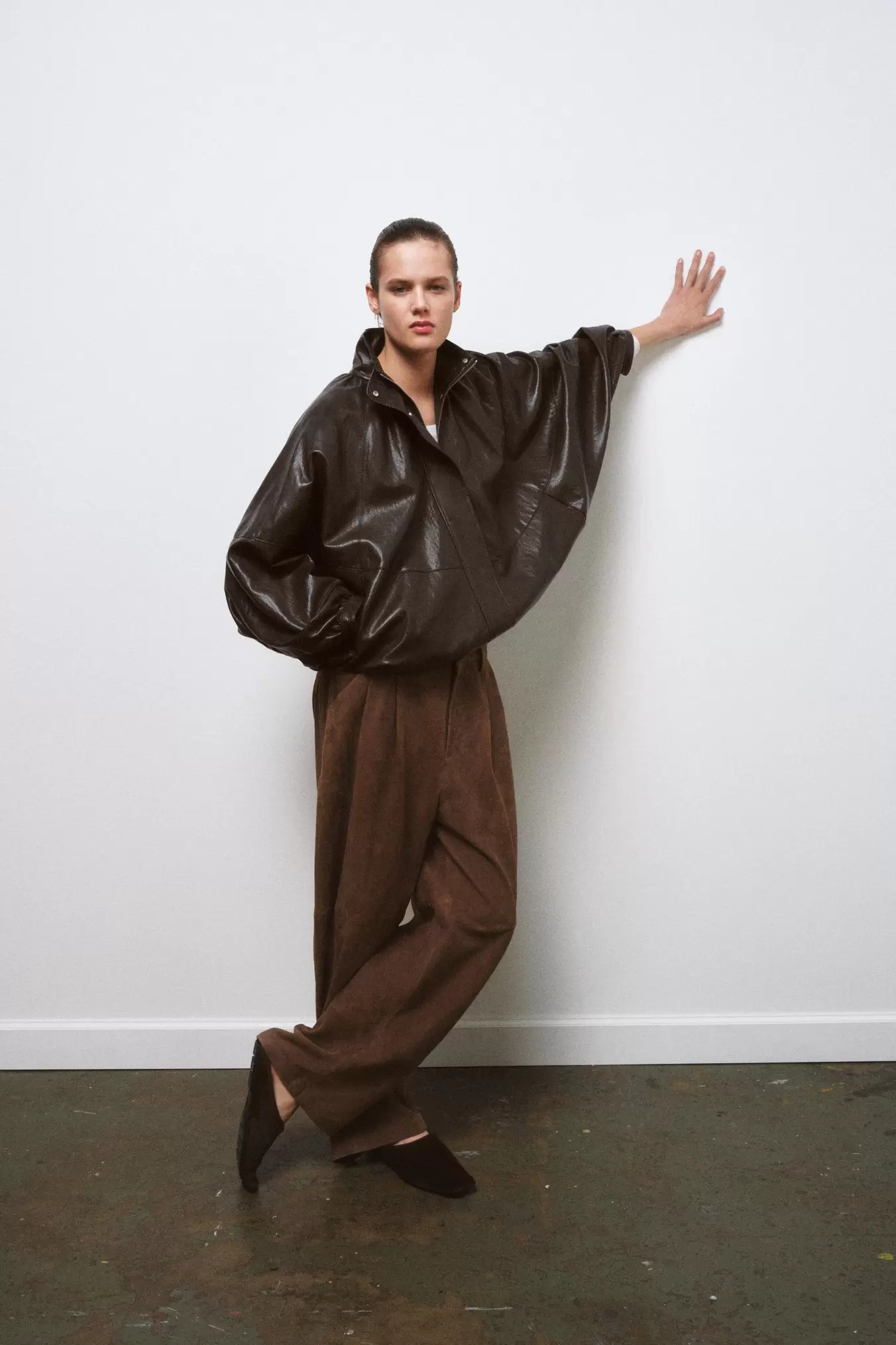 ZW COLLECTION LEATHER EFFECT BOMBER JACKET