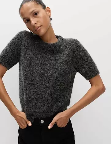 Dzianinowy top szczotkowany z mieszanki z alpaką