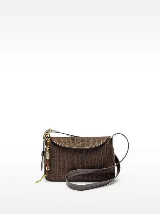 Crossbody bag with straw effect flap