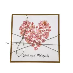 Wyjątkowa ręcznie robiona kartka prezent na walentynki, walentynkowa - walentynka z sercem