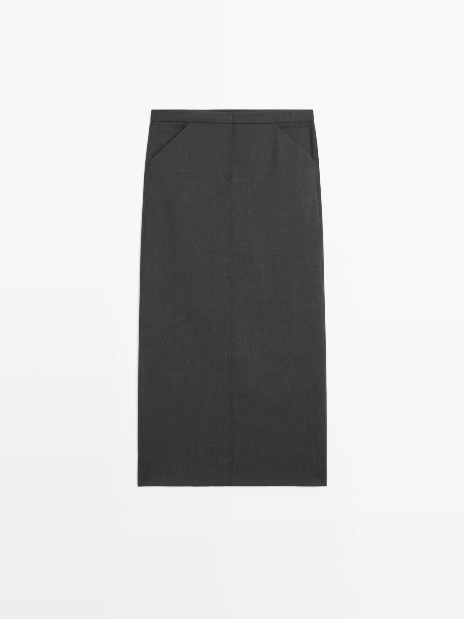 Prosta spódnica średniej długości z mieszanki wełny z kieszeniami