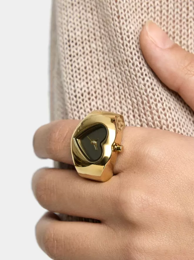 Gold heart watch ring - stainless steel