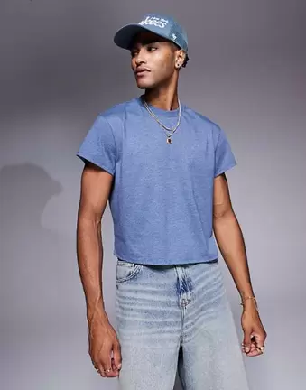 ASOS DESIGN – Niebieski melanżowy T-shirt o pudełkowym kroju z okrągłym dekoltem