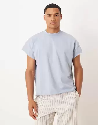 ASOS DESIGN – Niebieski T-shirt oversize z długimi rękawami z bardzo grubego materiału z krótkimi rękawkami