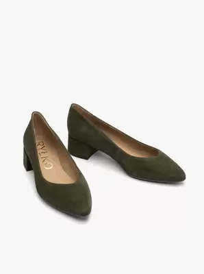 Ciemnozielone czółenka damskie na klocku