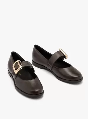 Brązowe baleriny Mary Jane z klamrą