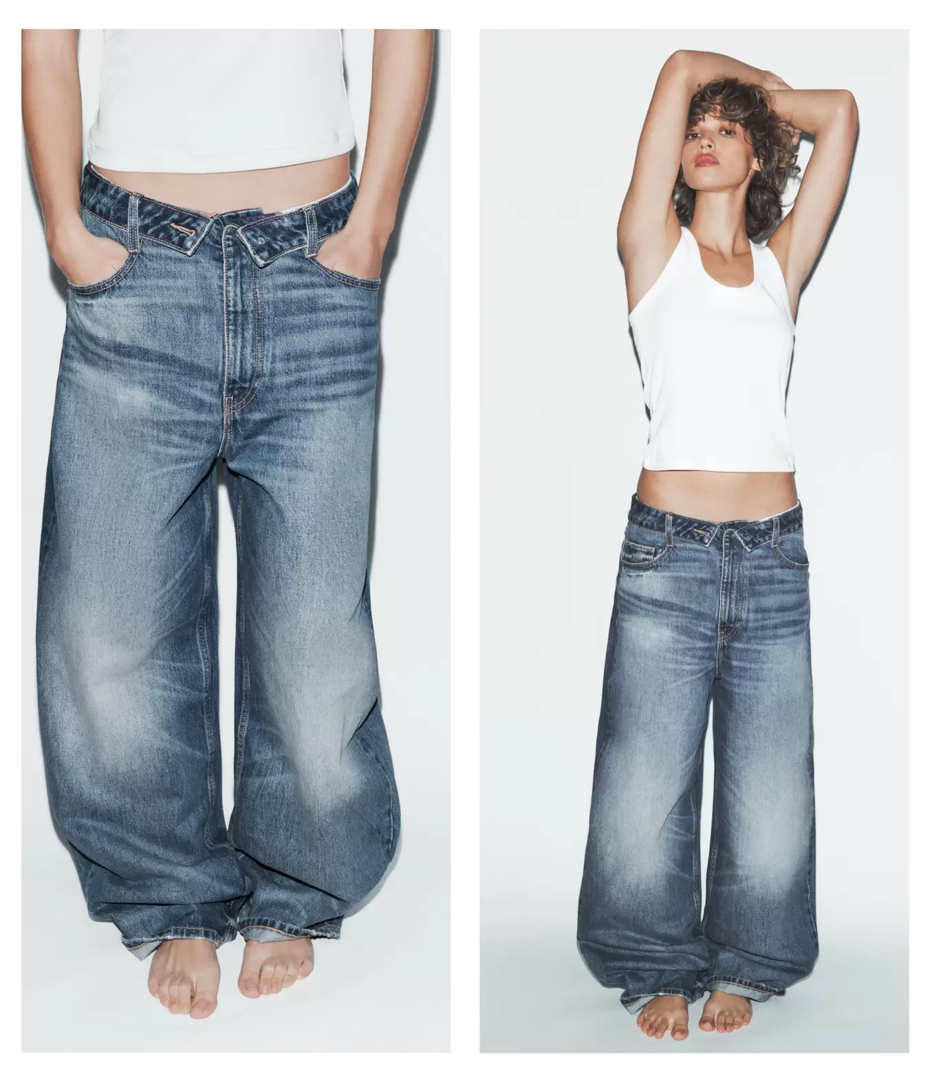 TRF FOLDED WAIST MID-WAIST JEANS