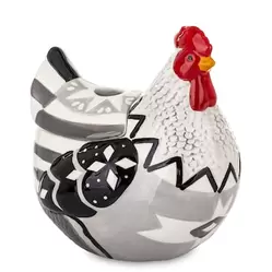 Dekoracja - czarno-biała KURA z przykrywką 22x19x16 cm